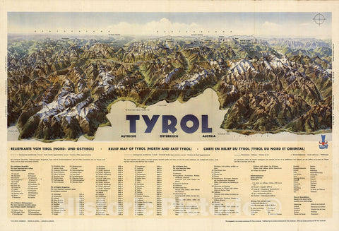 Historic Map : Tyrol, Austria. Relief Map of Tyrol (North and East Tyrol), 1937 - Vintage Wall Art
