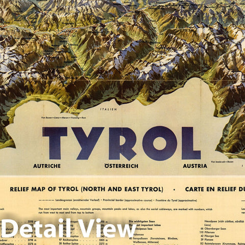 Historic Map : Tyrol, Austria. Relief Map of Tyrol (North and East Tyrol), 1937 - Vintage Wall Art
