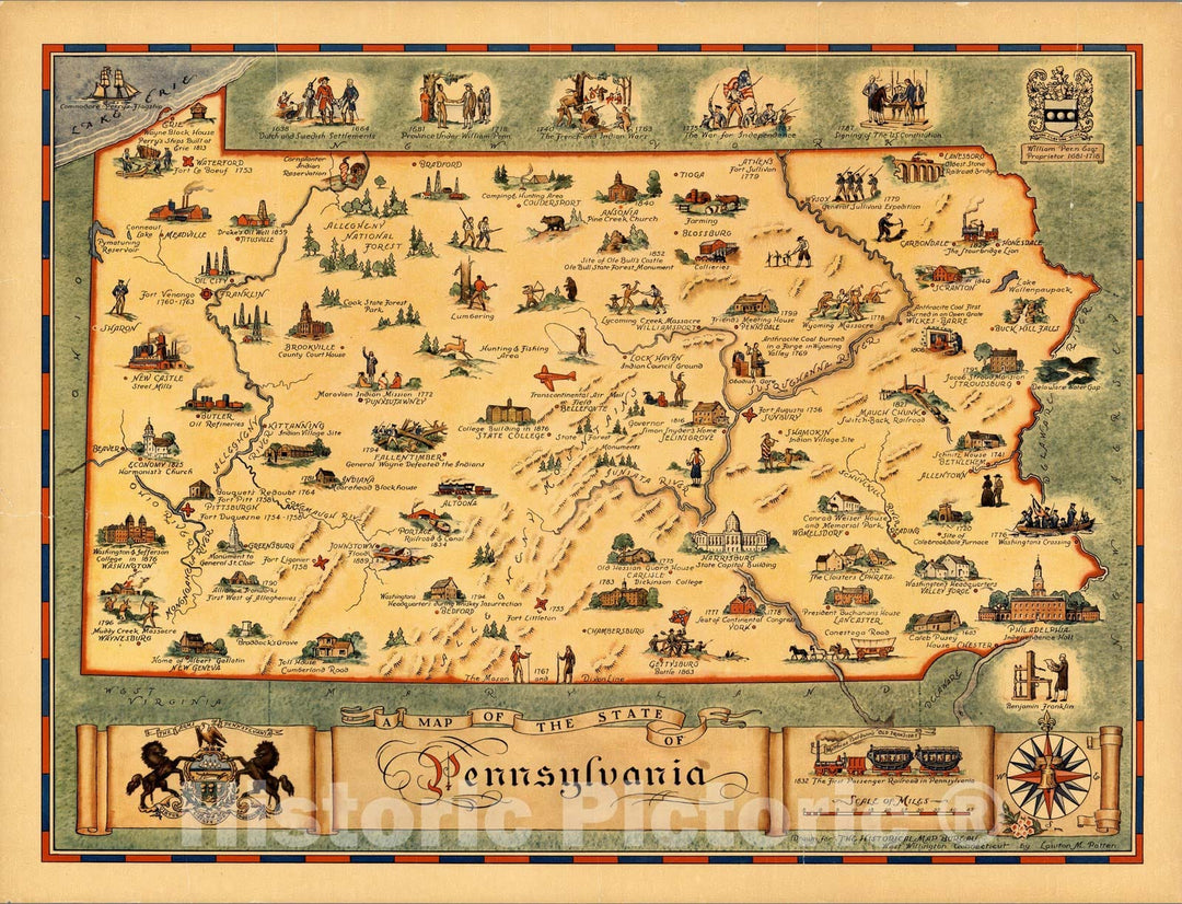 Historic Map : the State of Pennsylvania, 1942 - Vintage Wall Art