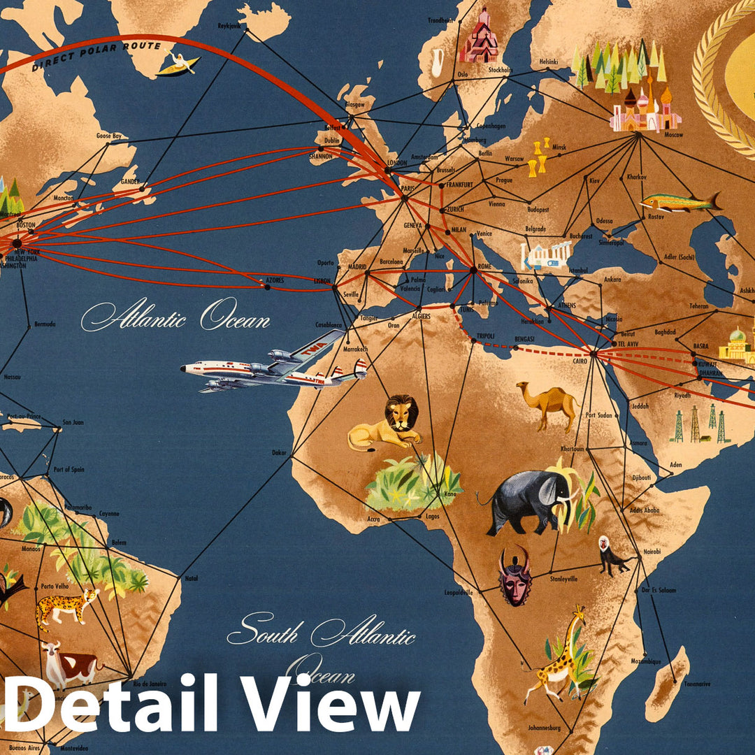 Twa Routes Historic Map : Trans World Airlines. TWA World Routes. U.S.A. ? Europe ...