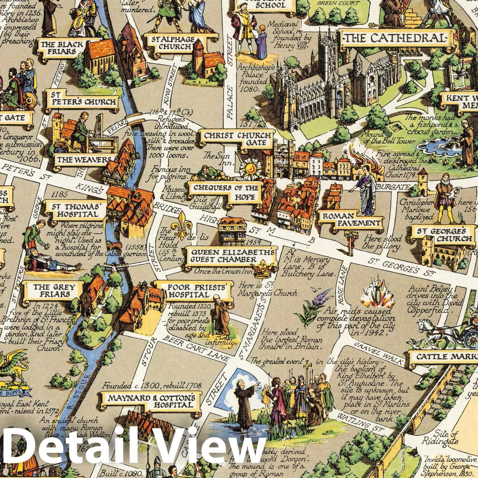 Historic Map : Historic Canterbury. 1935 - Vintage Wall Art