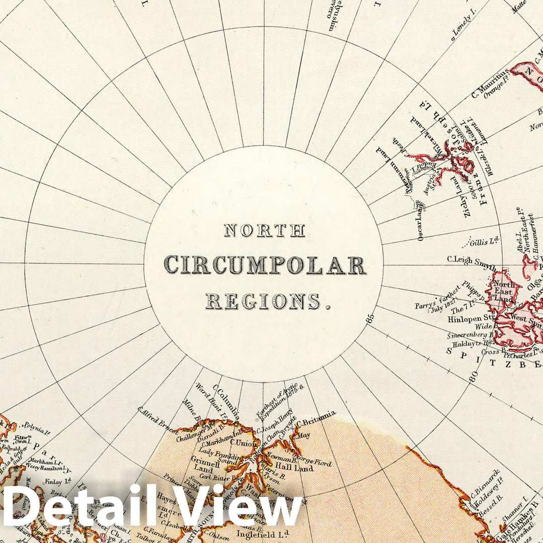 Historic Map : World Atlas Map, North Circumpolar Regions. 1882 - Vintage Wall Art