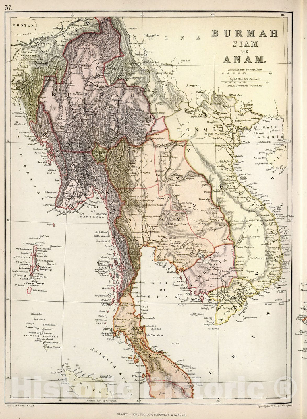 Historic Map : Myanmar,Burmah, Siam, and Anam. 1882 , Vintage Wall Art