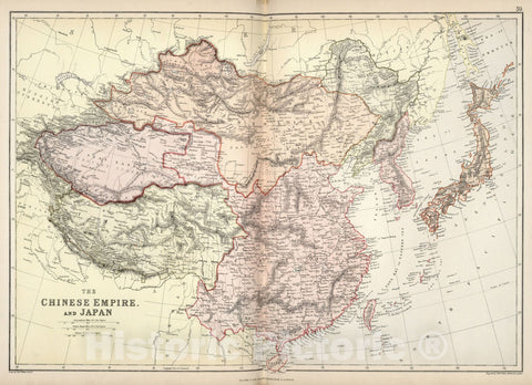 Historic Map : World Atlas Map, Chinese Empire and Japan. 1882 - Vintage Wall Art