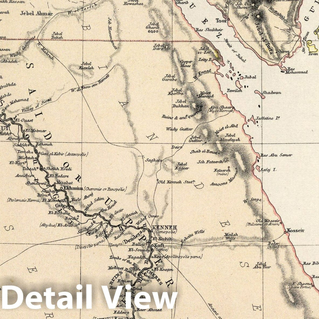 Historic Map - Atlas Map, Egypt and Sinai Peninsula. 1882, - Vintage Wall Art