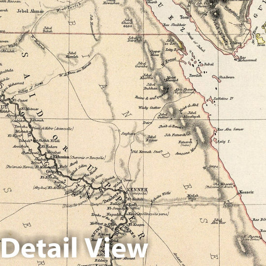 Historic Map - Atlas Map, Egypt and Sinai Peninsula. 1882, - Vintage Wall Art
