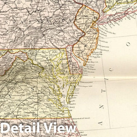 Historic Map : World Atlas Map, United States of North America. Atlantic States and Valley of the Mississippi (in two sheets). 1882 - Vintage Wall Art