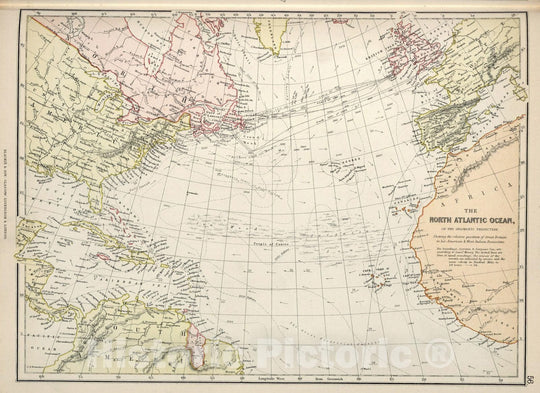 Historic Map : World Atlas Map, North Atlantic Ocean. 1882 - Vintage Wall Art