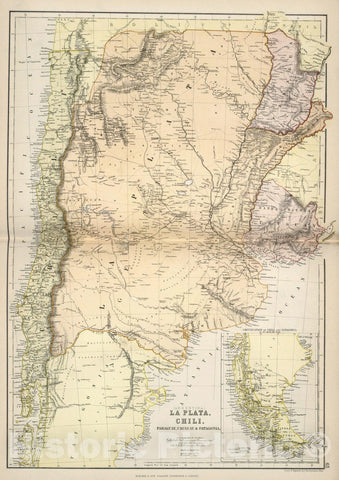 Historic Map : Argentina,(Argentina) La Plata, Chili, Paraguay, Uruguay & Patagonia. 1882 , Vintage Wall Art