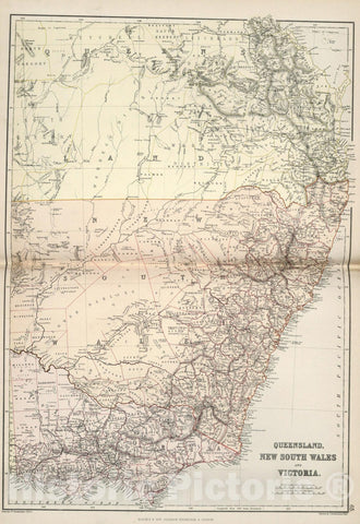 Historic Map : World Atlas Map, Queensland, New South Wales and Victoria. 1882 - Vintage Wall Art