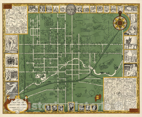 Historic Wall Map : Oberlin College and town : showing its life and traditions. Walt Knapp. MCMXXIX, 1929 - Vintage Wall Art