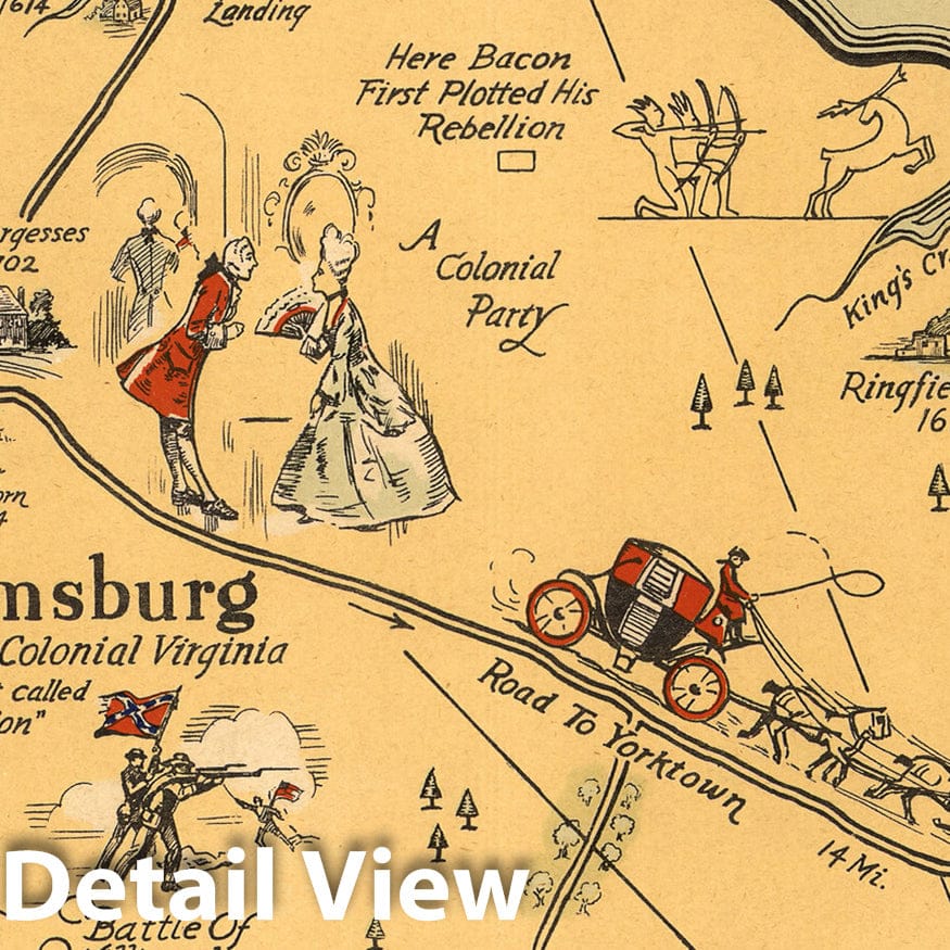 Historic Map - A map showing points of interest in Jamestown, Williamsburg and Yorktown, 1930 - Vintage Wall Art