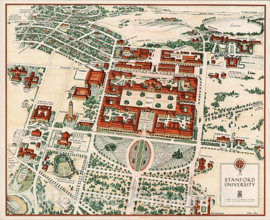 Historic Map : Stanford University. Copyright 1943 1943 - Vintage Wall Art