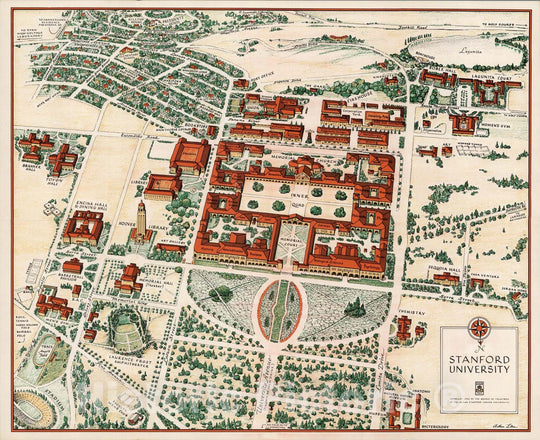 Historic Map : Stanford University. Copyright 1943 1943 - Vintage Wall Art