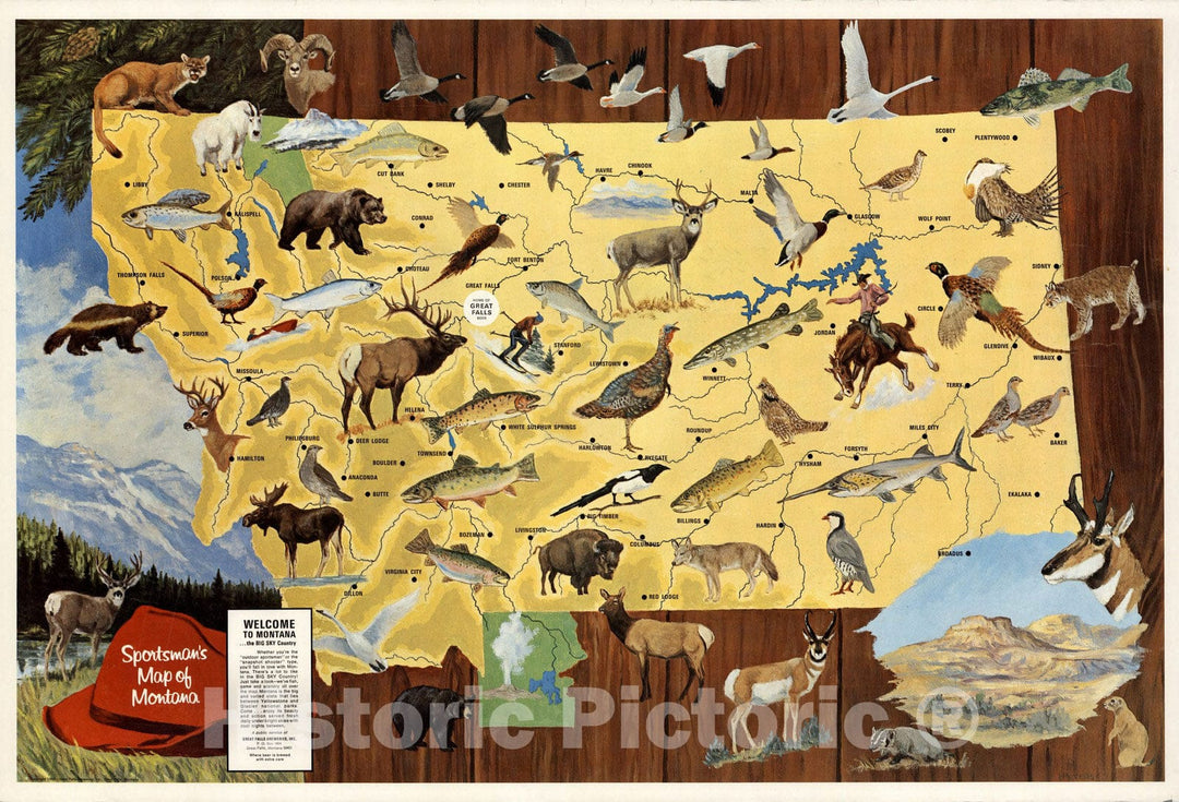 Historic Map : Sportsman's map of Montana, 1967 - Vintage Wall Art
