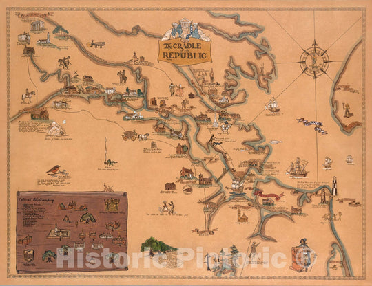 Historic Map : The cradle of the Republic. Map makers Helen Haverty & Katherine Adams, 1930 - Vintage Wall Art