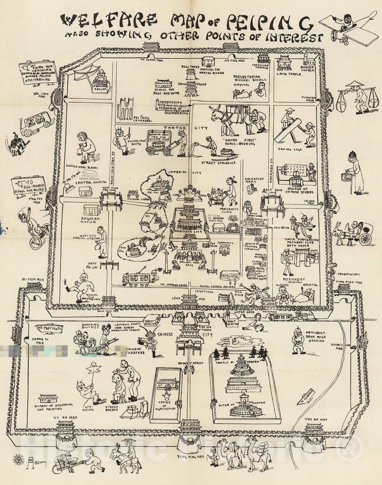 Historic Map : Welfare map of Peiping, 1920 - Vintage Wall Art