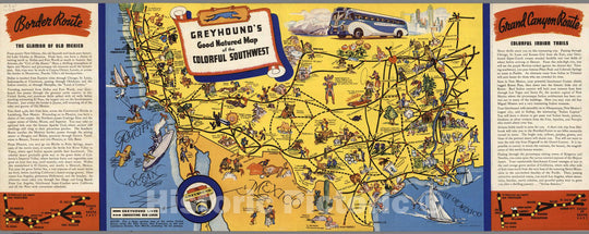 Historic Map : Greyhound's Good Natured Map of the Colorful Southwest, 1939 - Vintage Wall Art
