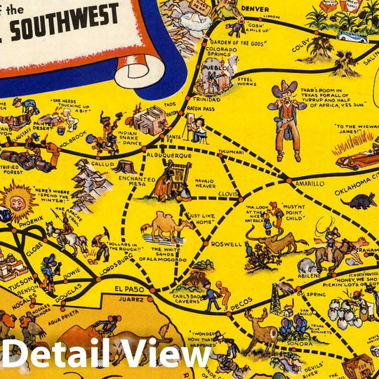 Historic Map : Greyhound's Good Natured Map of the Colorful Southwest, 1939 - Vintage Wall Art