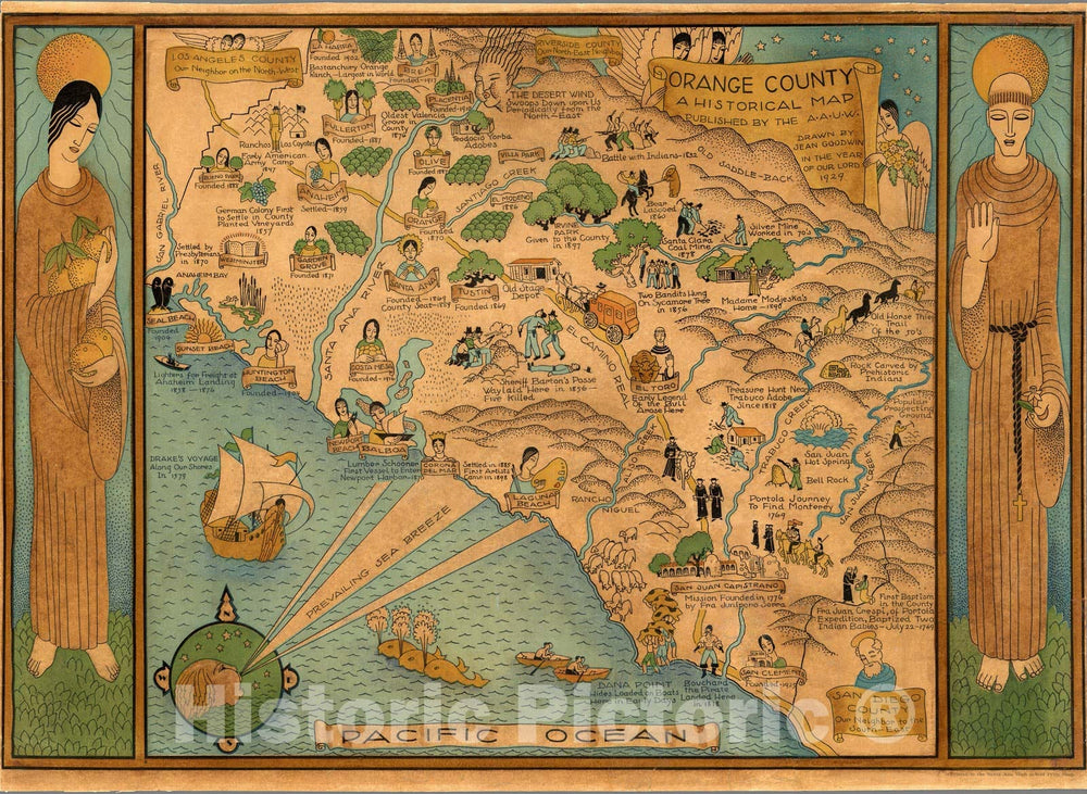 Historic Map - Orange County A Historical Map, 1929 - Vintage Wall Art
