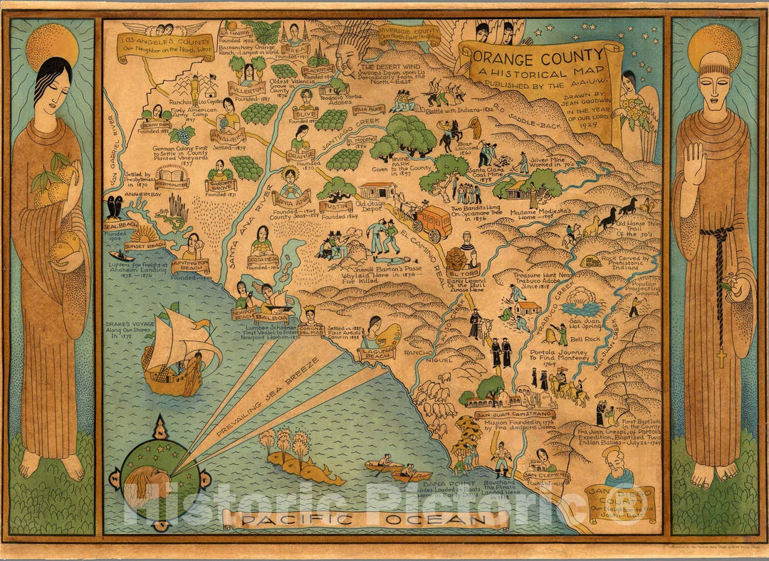 Historic Map - Orange County A Historical Map, 1929 - Vintage Wall Art