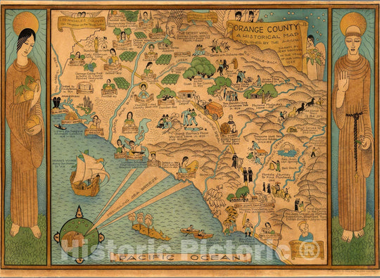 Historic Map - Orange County A Historical Map, 1929 - Vintage Wall Art