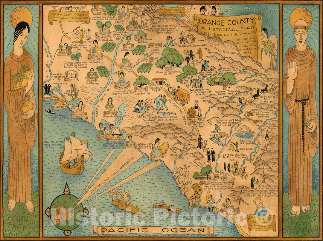 Historic Map - Orange County A Historical Map, 1929 - Vintage Wall Art