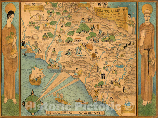 Historic Map - Orange County A Historical Map, 1929 - Vintage Wall Art