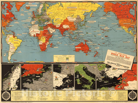 Historic Map - New Dated Events World War Map. 1942 Second Front. - Vintage Wall Art