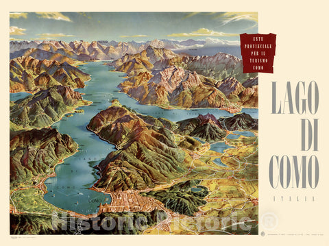 Historic Map : Como, Italy, Lake Italy Lago di Como, Italia. 1957 , Vintage Wall Art