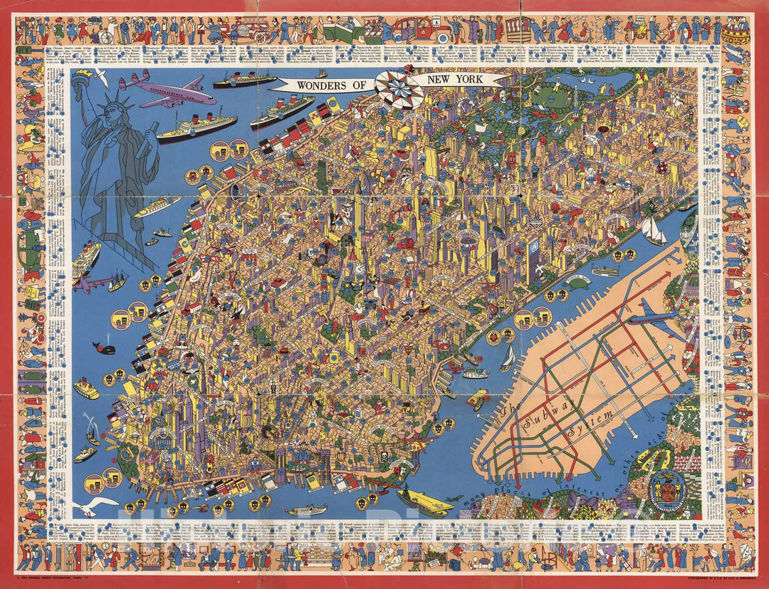 Historic Map : Wonders of New York. 1950 - Vintage Wall Art