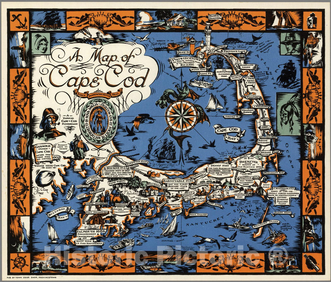Historic Map : Cape Cod, 1930 - Vintage Wall Art