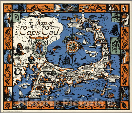 Historic Map : Cape Cod, 1930 - Vintage Wall Art