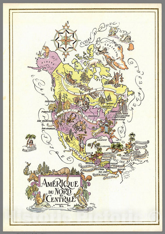 Historic Map : Ephemera, Amerique du Nord et Centrale. 1951 - Vintage Wall Art