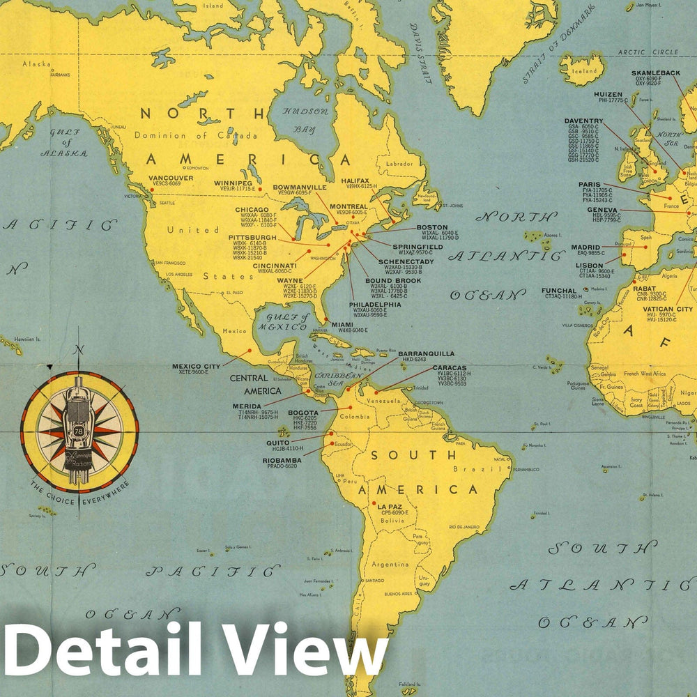 Historic Map : Short-Wave World-Wide Radio Tours. 1933 - Vintage Wall Art