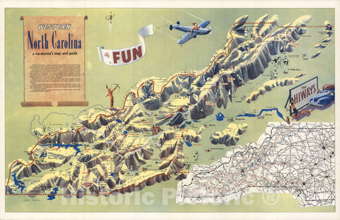 Historic Map : Western North Carolina, a Vacationist's Map and Guide, 1956 - Vintage Wall Art
