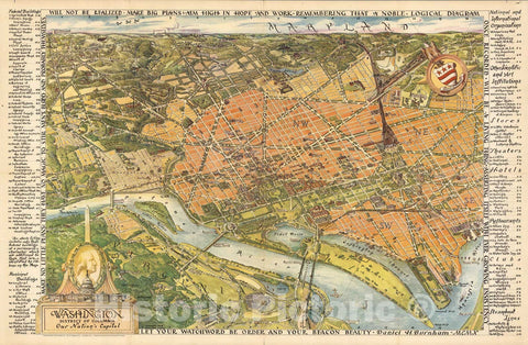 Historic Wall Map : Washington, District of Columbia, Our Nation's Capital. 1948 - Vintage Wall Art