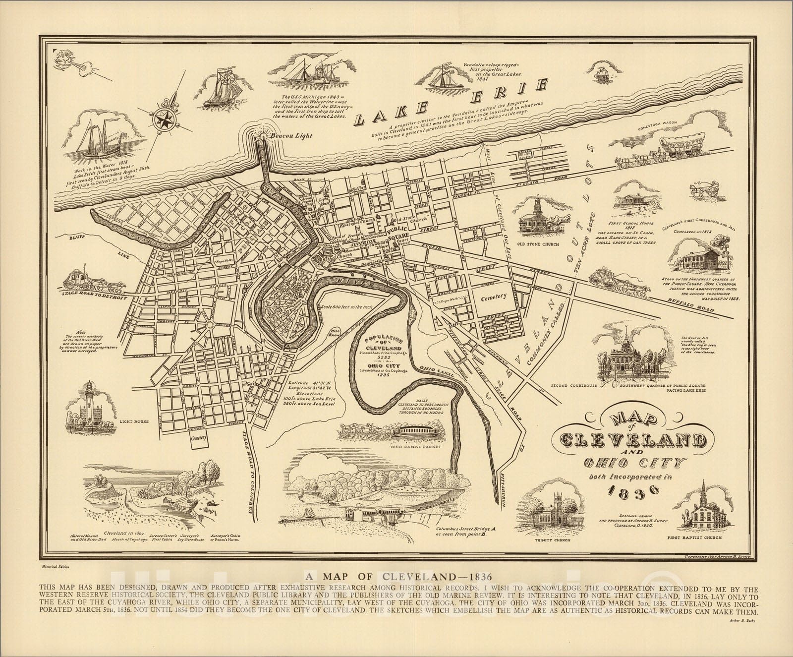 Historic Map : Cleveland - 1836. - Vintage Wall Art