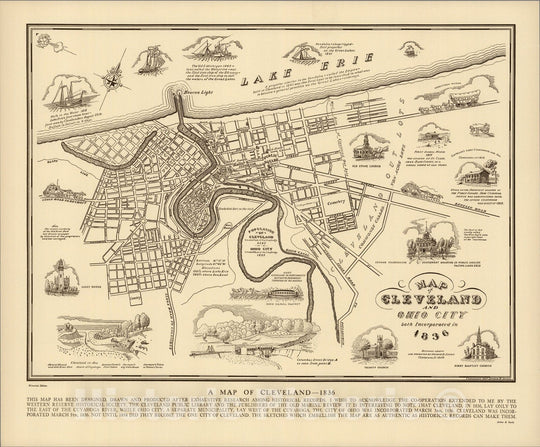 Historic Map : Cleveland - 1836. - Vintage Wall Art