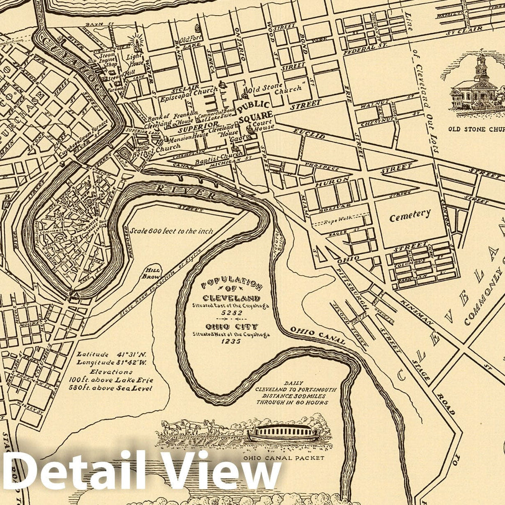 Historic Map : Cleveland - 1836. - Vintage Wall Art