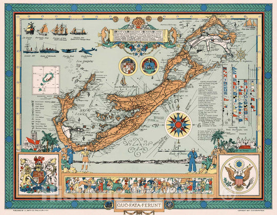 Historic Map : Map of the Burmudas or Somers Islands, 1947 - Vintage Wall Art