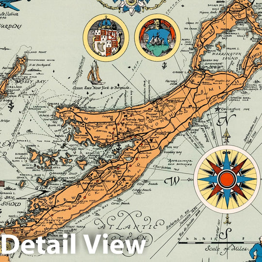 Historic Map : Map of the Burmudas or Somers Islands, 1947 - Vintage Wall Art