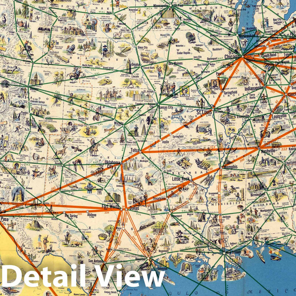 Historic Map : American Airlines System Map. Route of the Flagships, 1955 - Vintage Wall Art