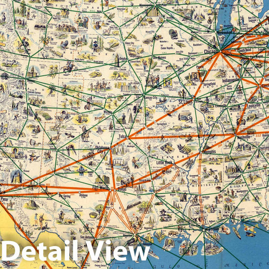 Historic Map : American Airlines System Map. Route of the Flagships, 1955 - Vintage Wall Art