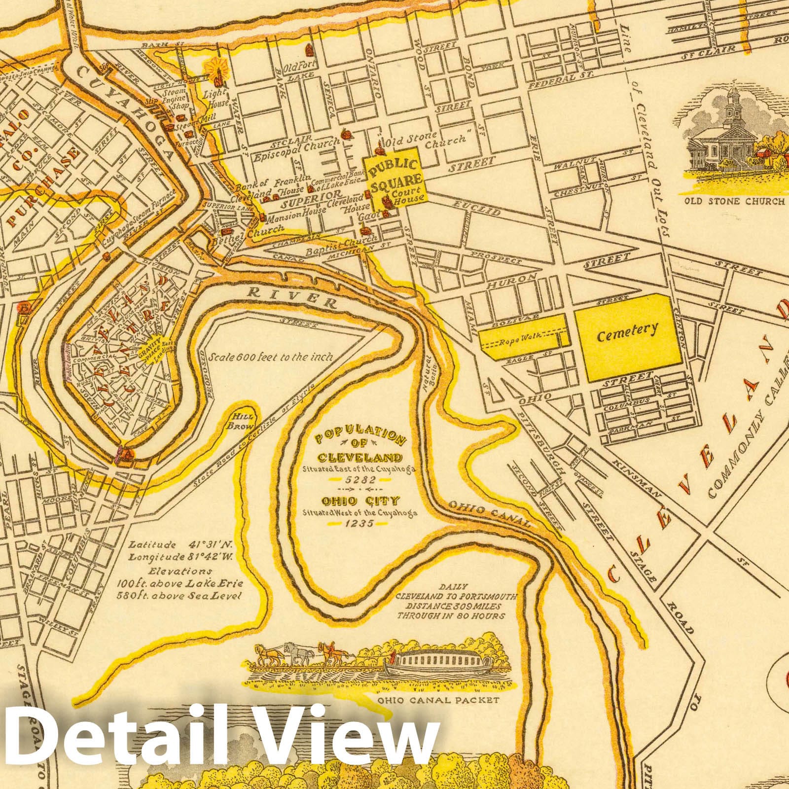 Historic Map : Map of Cleveland and Ohio City, both Incorporated in 1836. Century-Old Map of Cleveland, 1945 - Vintage Wall Art