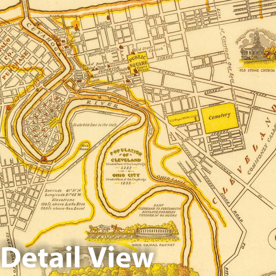 Historic Map : Map of Cleveland and Ohio City, both Incorporated in 1836. Century-Old Map of Cleveland, 1945 - Vintage Wall Art