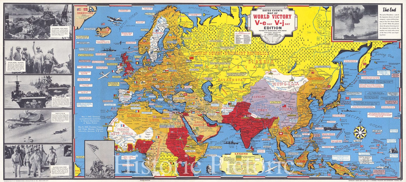 Historic Map - Dated Events Map of World War II Victory, 1945 - Vintage Wall Art