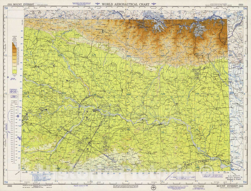 Historic Map - World Aeronautical Chart. Mount Everest (553). 1952, - Vintage Wall Art