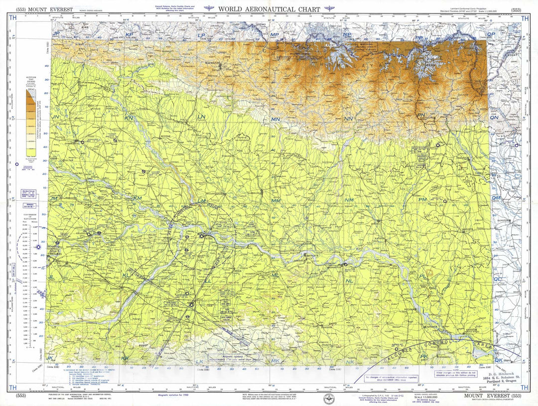 Historic Map - World Aeronautical Chart. Mount Everest (553). 1952, - Vintage Wall Art