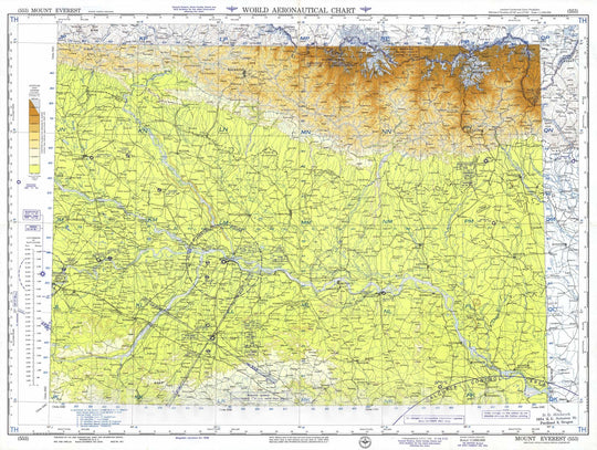 Historic Map - World Aeronautical Chart. Mount Everest (553). 1952, - Vintage Wall Art